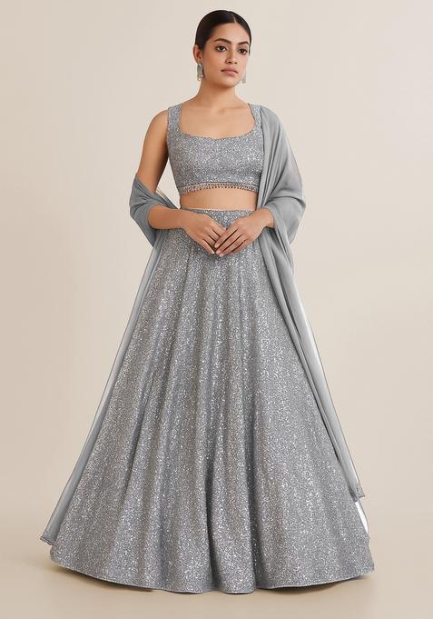 Grey Embellished Blouse Georgette Lehenga Set