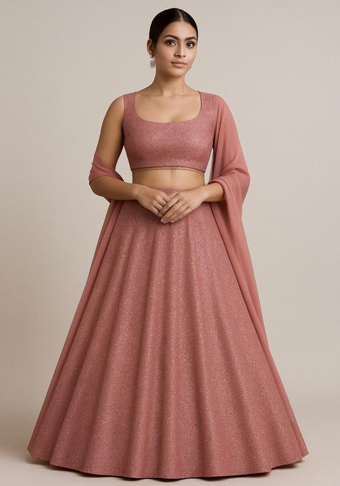 Pink Embellished Net Lehenga Set