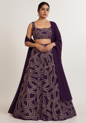 Purple Embellished Net Lehenga Set