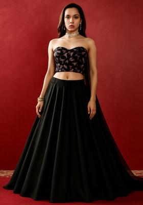 Black Embellished Blouse Georgette Lehenga Set
