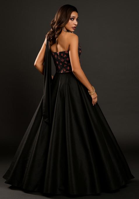 Black Embellished Blouse Georgette Lehenga Set