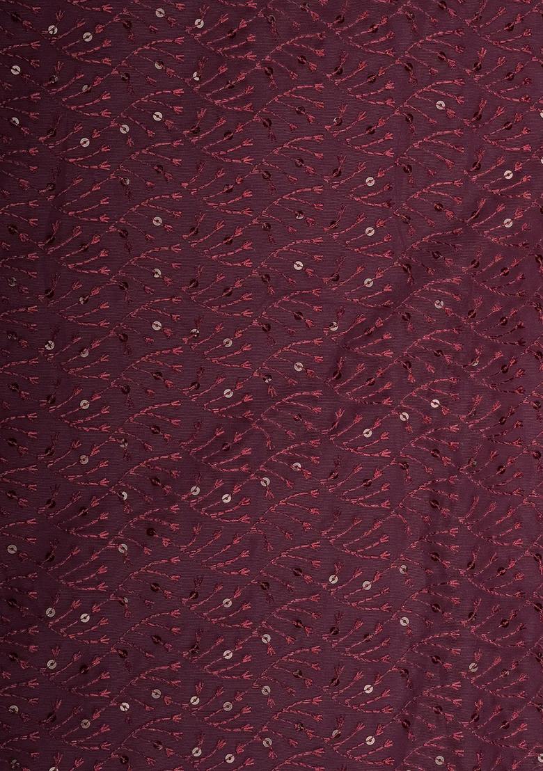 Wine Red Embroidered Net Lehenga Set