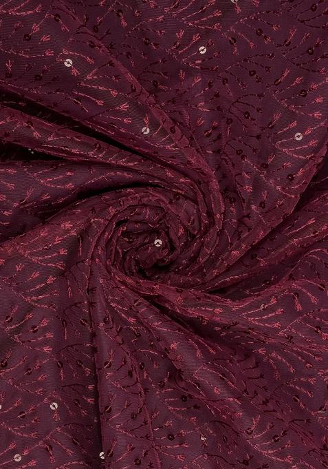 Wine Red Embroidered Net Lehenga Set