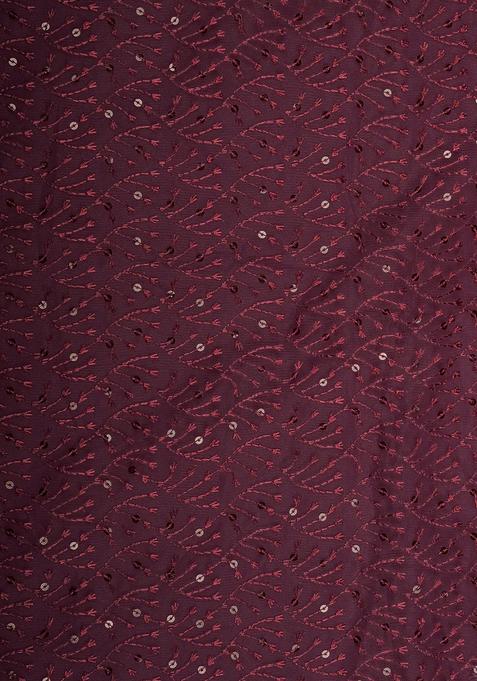 Wine Red Embroidered Net Lehenga Set