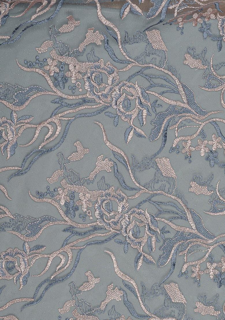 Light Blue Embroidered Blouse Georgette Lehenga Set - Indya