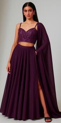 Purple Embellished Blouse Georgette Lehenga Set