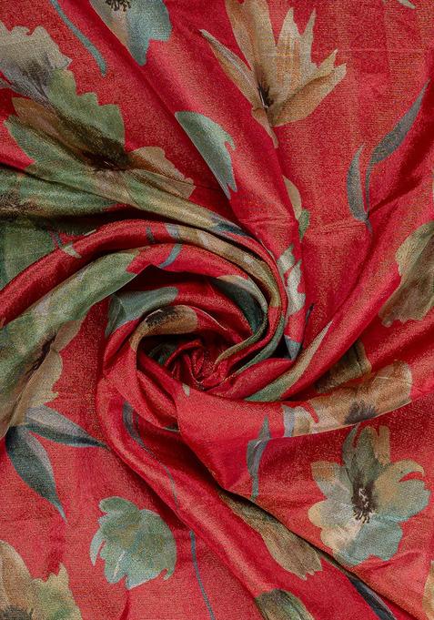 Orange Printed Tissue Shimmer Lehenga Set