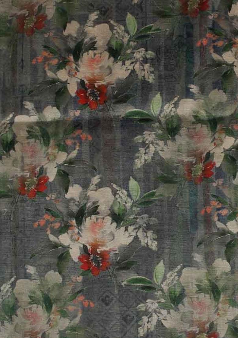 Grey Printed Tussar Lehenga Set - Indya