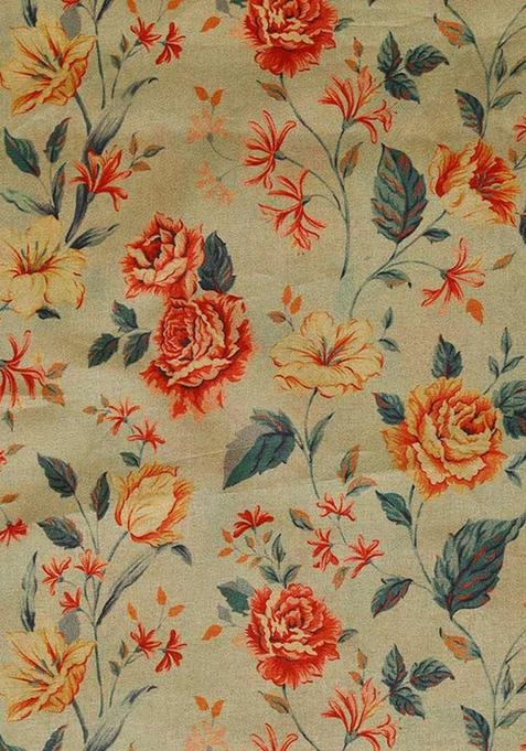 Beige Printed Tussar Lehenga Set