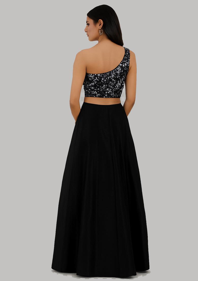 Black Sequin Blouse Georgette Lehenga Set