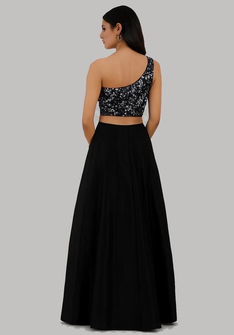 Black Sequin Blouse Georgette Lehenga Set