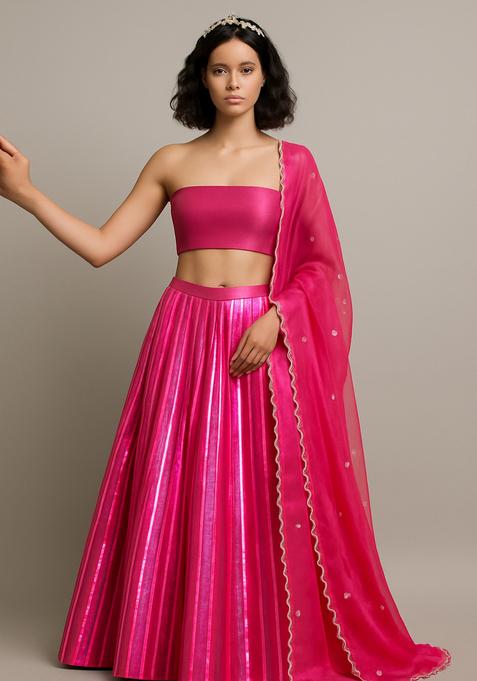 Pink Embellished Net Lehenga Set