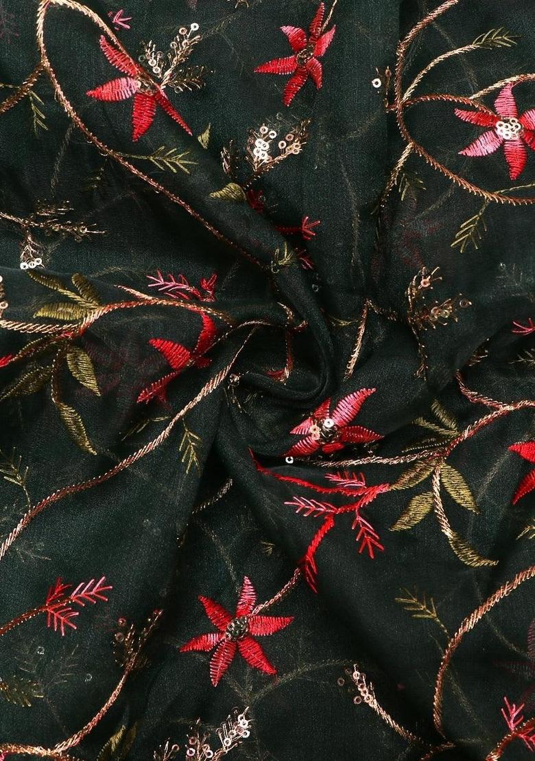 Dark Green Embroidered Organza Lehenga Set