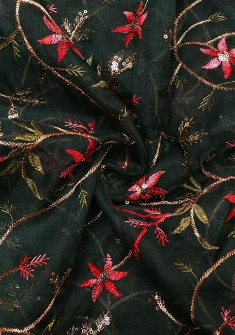 Dark Green Embroidered Organza Lehenga Set