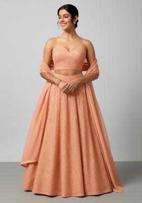 Light Peach Embroidered Net Lehenga Set