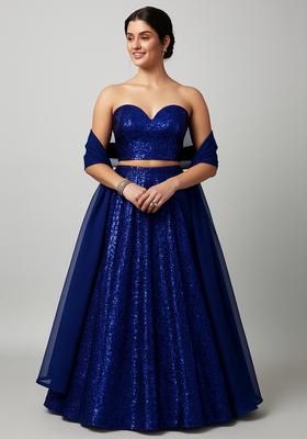 Blue Sequin Embellished Net Lehenga Set