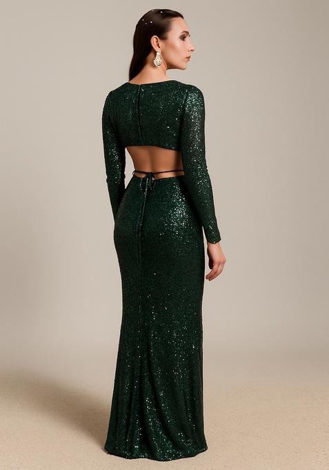 Bottle Green Sequin Net Fusion Set