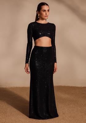 Black Sequin Embellished Net Lehenga Set
