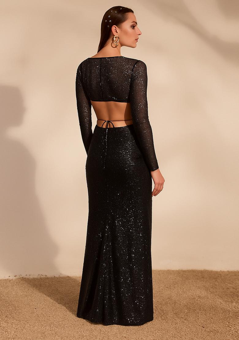 Black Sequin Net Fusion Set - Indya