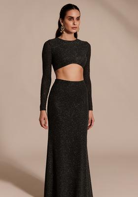 Black Sequin Embellished Georgette Lehenga Set