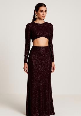 Wine Sequin Embellished Georgette Lehenga Set