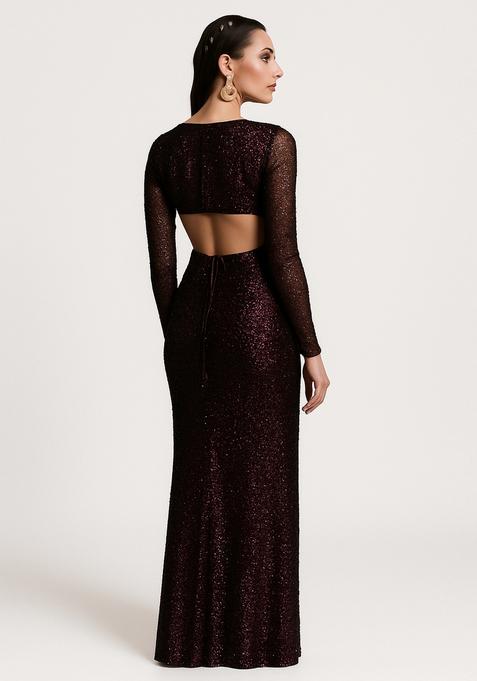 Wine Sequin Georgette Fusion Set