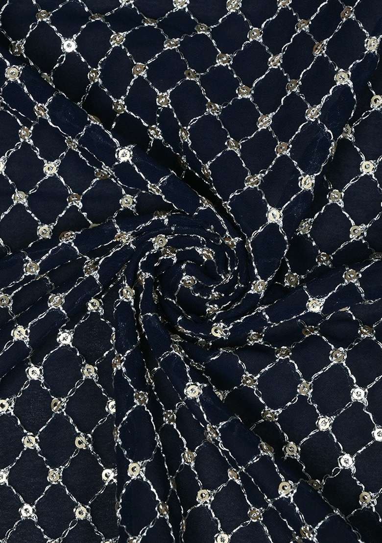Navy Blue Embroidered Georgette Fusion Set - Indya