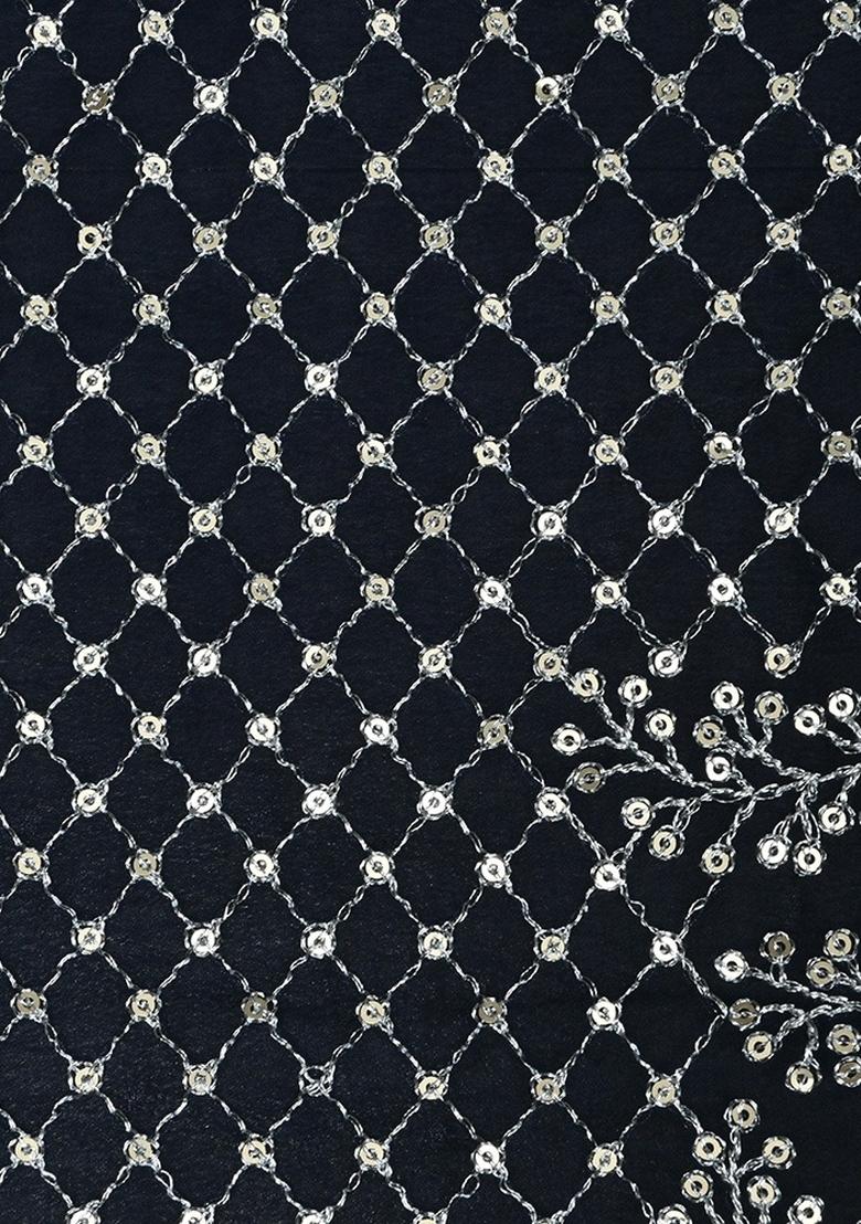 Navy Blue Embroidered Georgette Fusion Set - Indya