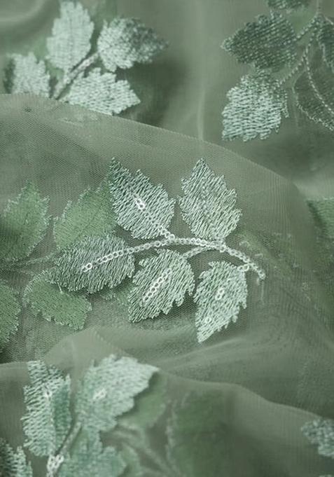 Sage Green Embroidered Net Lehenga Set