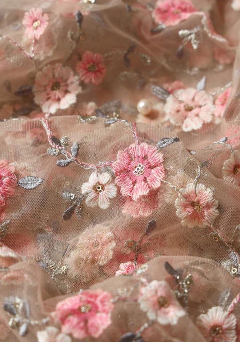 Peach Embroidered Net Lehenga Set