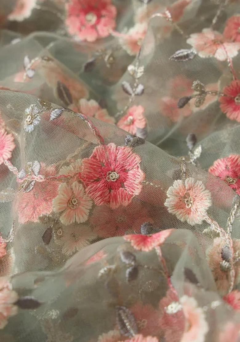 Pista Green Embroidered Net Lehenga Set