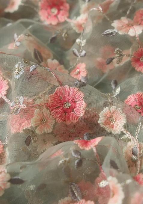 Pista Green Embroidered Net Lehenga Set