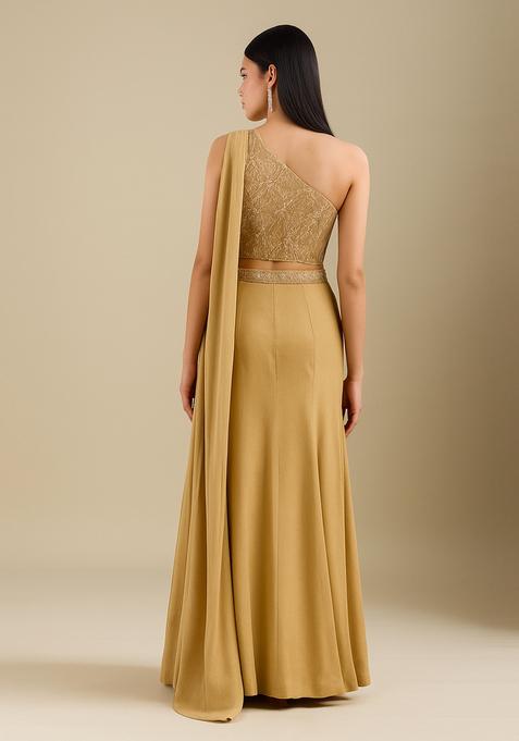 Gold Embellished Blouse Georgette Lehenga Set