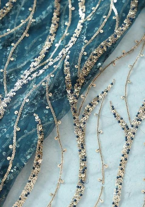 Rama Blue Embellished Blouse Georgette Lehenga Set