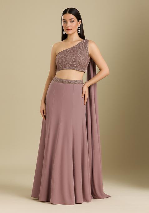 Mauve Embellished Blouse Georgette Lehenga Set