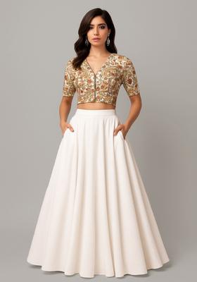White Embroidered Blouse Georgette Lehenga Set