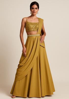 Golden Embellished Blouse Georgette Lehenga Set