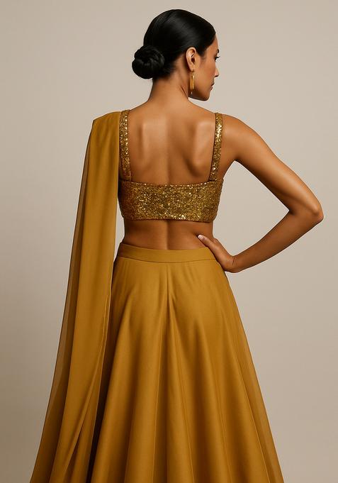 Golden Embellished Blouse Georgette Lehenga Set