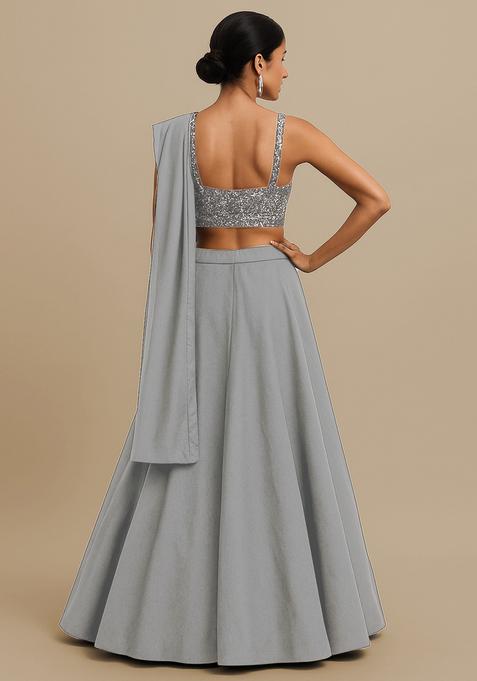 Silver Sequin Embellished Blouse Georgette Lehenga Set