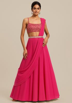 Hot Pink Embellished Blouse Georgette Lehenga Set