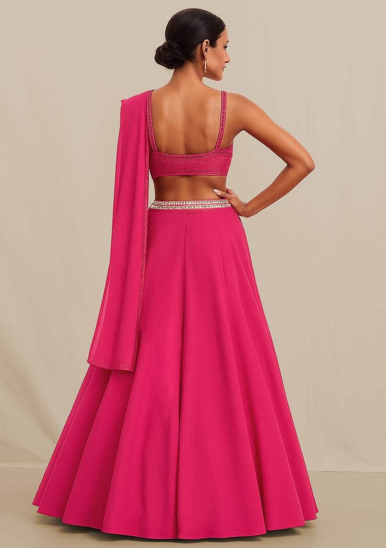 Hot Pink Embellished Blouse Georgette Lehenga Set