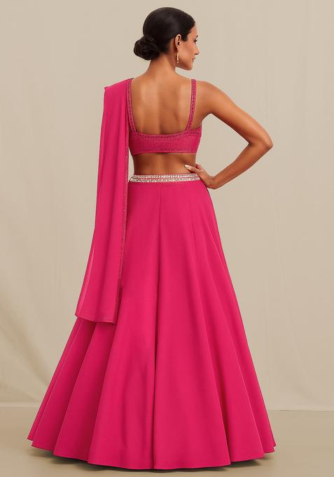 Hot Pink Embellished Blouse Georgette Lehenga Set