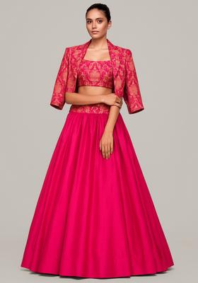 Pink Jacquard Georgette Lehenga Set