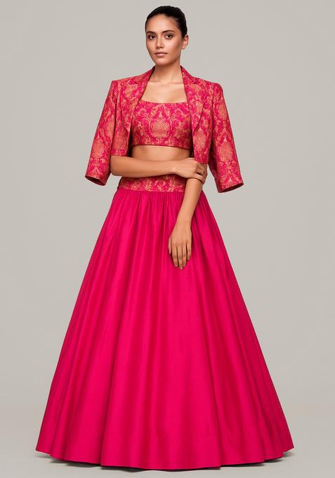 Pink Jacquard Georgette Lehenga Set
