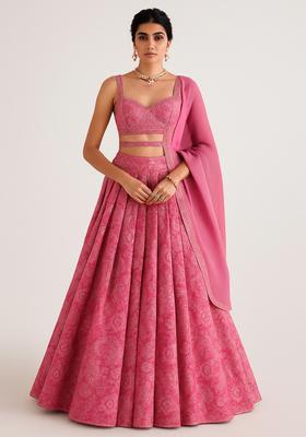 Light Pink Jacquard Brocade Lehenga Set