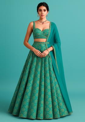 Sea Green Jacquard Brocade Lehenga Set