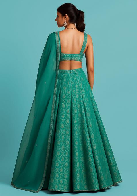 Sea Green Jacquard Brocade Lehenga Set