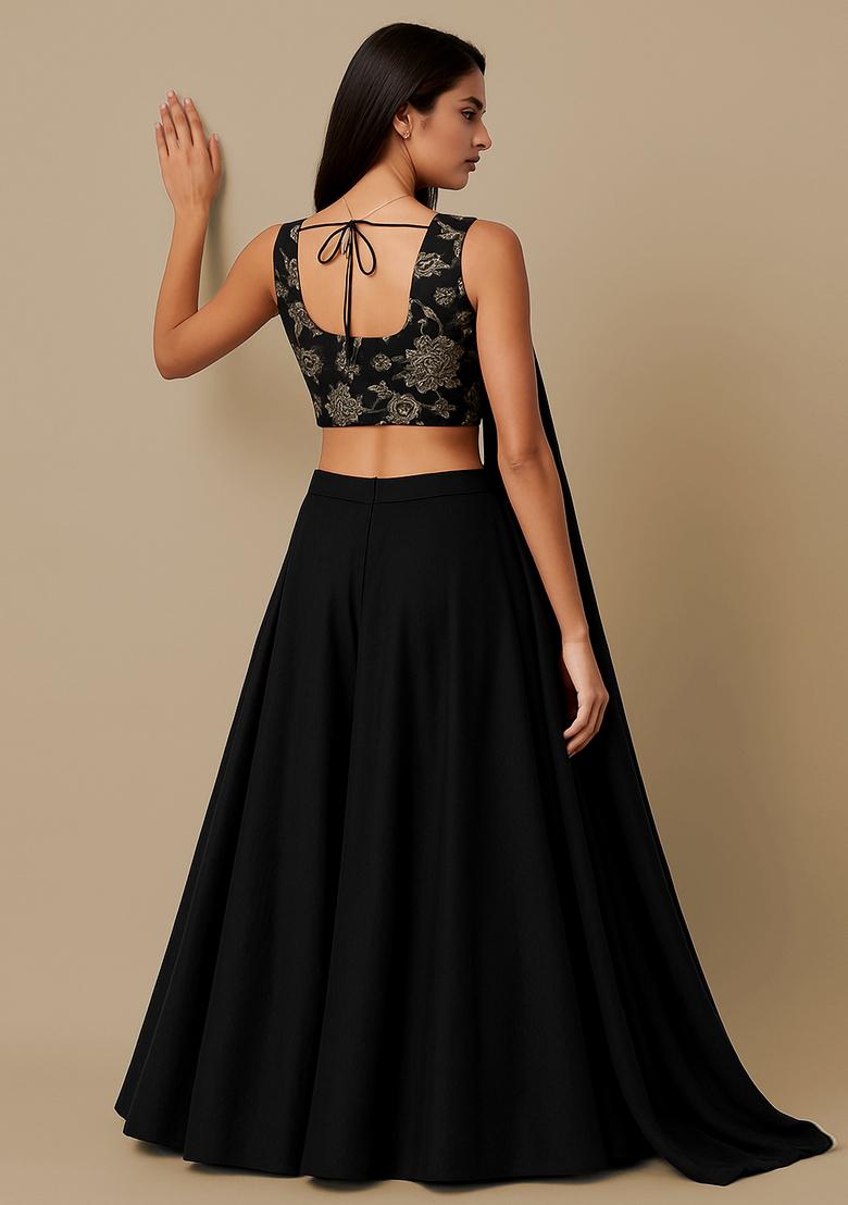 Black Jacquard Blouse Georgette Lehenga Set