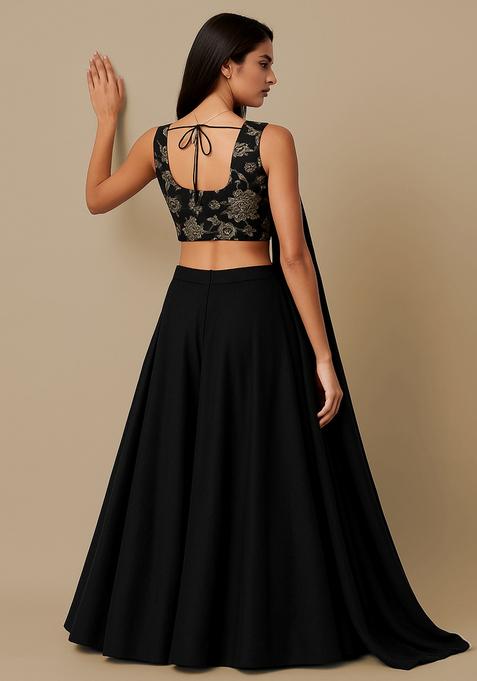Black Jacquard Blouse Georgette Lehenga Set