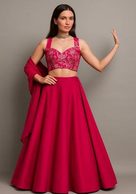 Pink Jacquard Blouse Georgette Lehenga Set